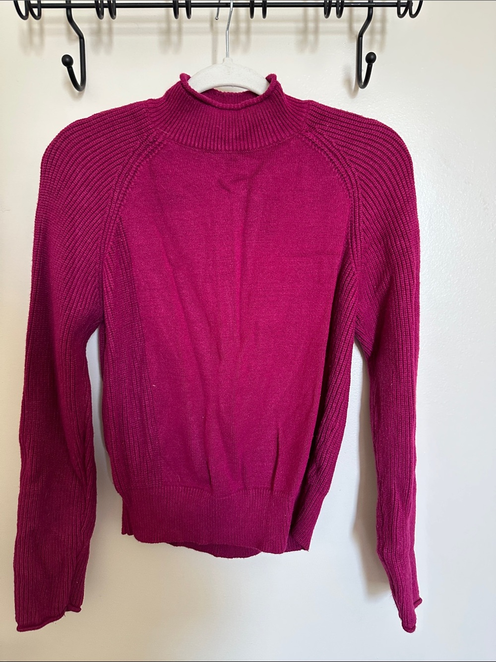 Women's Mock Neck Sweater in Bright Fuchsia